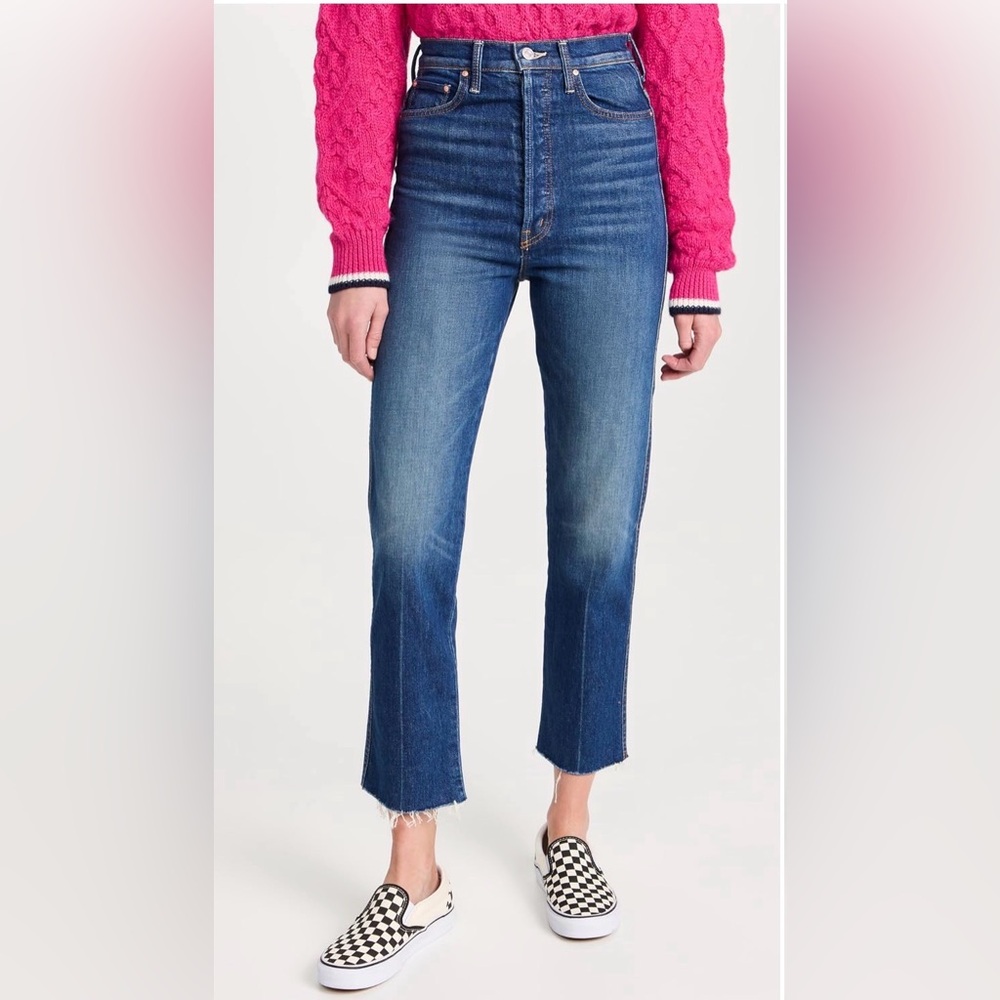 MOTHER Medium Blue High-Rise Ankle Crop Jeans